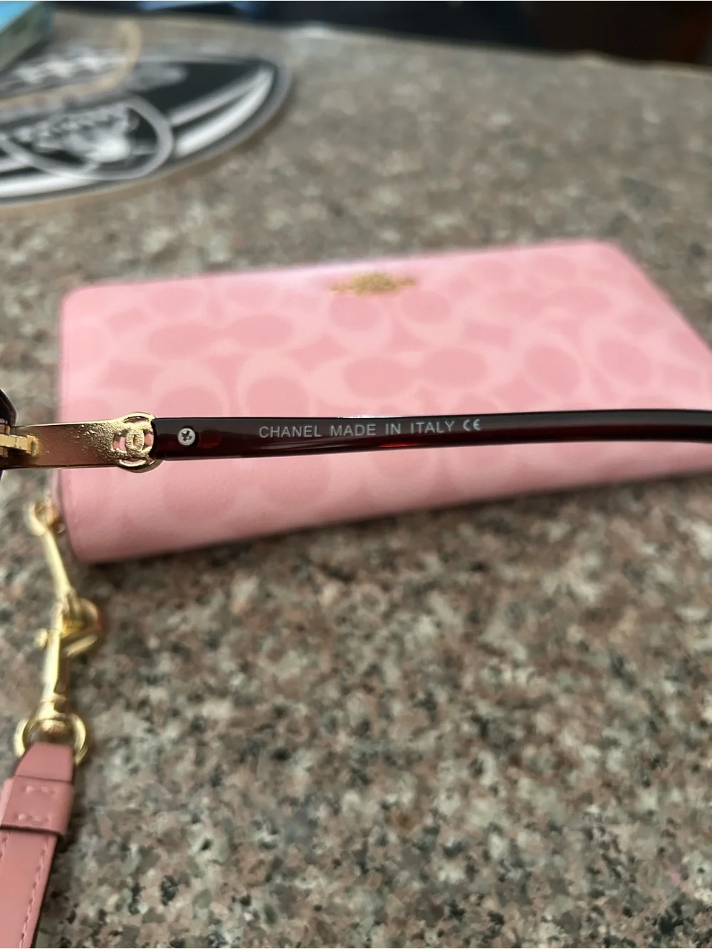 (NOT-CHANEL Tortoiseshell Sunglasses with Gold Logo Detail